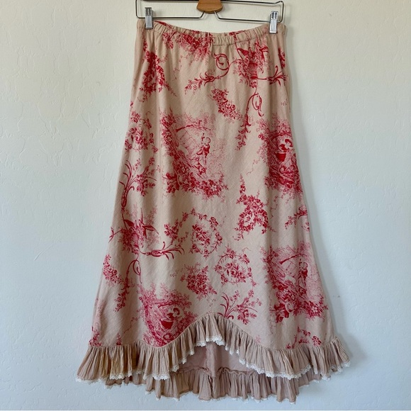 Soft Surroundings Dresses & Skirts - Soft Surroundings Vintage Antique Cottage Pattern Ruffle Hem Linen Blend Skirt